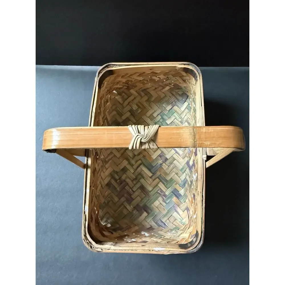 Wicker Rectangle Handle Basket Cottagecore Farmhouse Storage Rustic